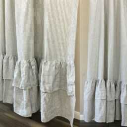 Grey & White Striped Shower Curtain With Double Mermaid Ruffles, Enchantingly Ravishing Mildew-Free, 72x72, 72x85, 72x94, Or Custom Size - thumbnail 2