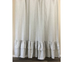 Grey & White Striped Shower Curtain With Double Mermaid Ruffles, Enchantingly Ravishing Mildew-Free, 72x72, 72x85, 72x94, Or Custom Size - thumbnail 1