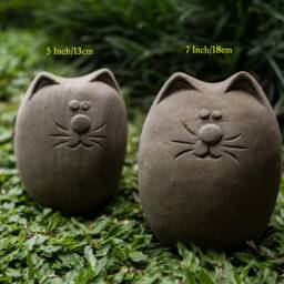 Cat Stone Decoration 2 Different Sizes, Figurine, Oof Meme Stone, Cat Hand Carving, Decor, Garden Animal Statue - thumbnail 2