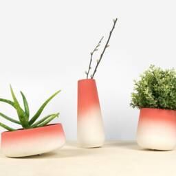 Handmade Porcelain Flowerpot, Modern Pink & White Matte Glaze - thumbnail 2