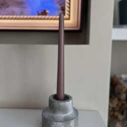 Large Stone Candle Holder - Tall Taper Candles Home Decor Stick Neutral Cement Effect Accessories - thumbnail 2