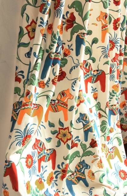 Swedish Dala Horse Flower Window Curtain Panel/Window Treatment/Bedroom Drape/Bathroom Shower Curtain, Nursery Children Playroom-Free Gift - image 1