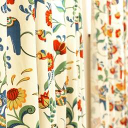Swedish Dala Horse Flower Window Curtain Panel/Window Treatment/Bedroom Drape/Bathroom Shower Curtain, Nursery Children Playroom-Free Gift - thumbnail 3