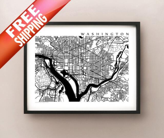 Washington Dc City Map Art Print - Black & White - image 1
