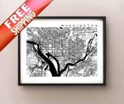 Washington Dc City Map Art Print - Black & White - thumbnail 1