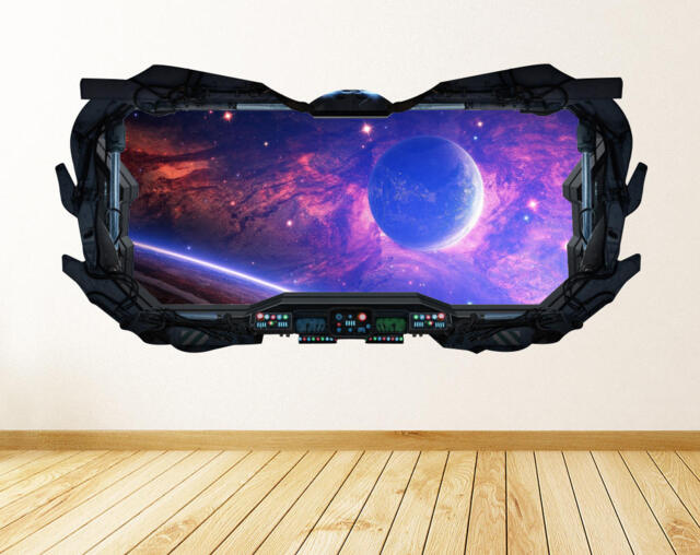 Outer Space View 3D Spaceship Window Wall Decal - Art Peel & Stick Removable & Repositionable