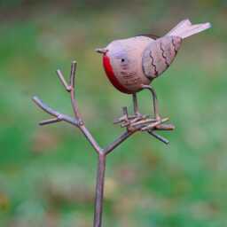 Robin On Twig Bird Feeder Bath Metal Garden Ornament Outdoor Statue Decoration - British Watcher Gardening Large Gift - thumbnail 3