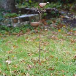 Robin On Twig Bird Feeder Bath Metal Garden Ornament Outdoor Statue Decoration - British Watcher Gardening Large Gift - thumbnail 2
