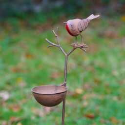 Robin On Twig Bird Feeder Bath Metal Garden Ornament Outdoor Statue Decoration - British Watcher Gardening Large Gift - thumbnail 1