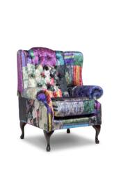 Chesterfield High Back Wing Classic Chair in Patchwork Velvet - thumbnail 1