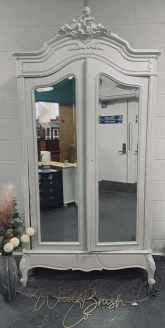 French Armoire Wardrobe Mirrored Doors Painted White - image 1