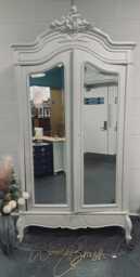 French Armoire Wardrobe Mirrored Doors Painted White - thumbnail 1