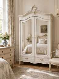 French Armoire Wardrobe Mirrored Doors Painted White