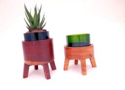 Repurposed Champagne Bottle Desk Planter Pot With A Wooden Stand - Kitchen Window Succulent Holder