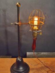 Vintage Industrial Desk Lamp - Trouble Light With Lab Stand Cage Pendant Laboratory Pharmacy Apothecary Lighting