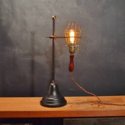 Vintage Industrial Desk Lamp - Trouble Light With Lab Stand Cage Pendant Laboratory Pharmacy Apothecary Lighting - thumbnail 2
