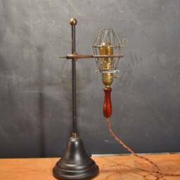 Vintage Industrial Desk Lamp - Trouble Light With Lab Stand Cage Pendant Laboratory Pharmacy Apothecary Lighting - thumbnail 3