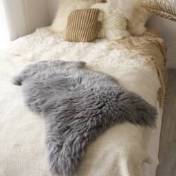 On Sale Real, Natural, Genuine Creamy White, Gray Sheepskin Rug Scandinavian Design - thumbnail 3