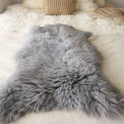 On Sale Real, Natural, Genuine Creamy White, Gray Sheepskin Rug Scandinavian Design - thumbnail 2