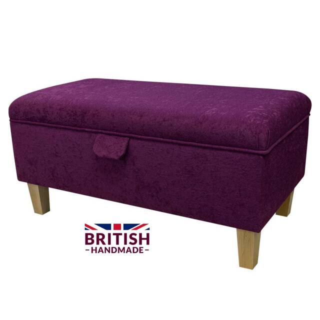 Plush Plum Purple Storage Ottoman Handmade Footstool With Beech Legs - image 1