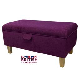 Plush Plum Purple Storage Ottoman Handmade Footstool With Beech Legs - thumbnail 1