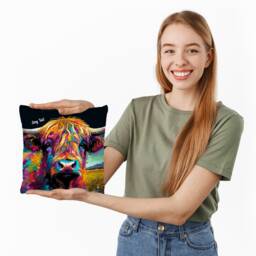 Highland Cow - Bright Colours 26cm X Personalised Text & Photo Cushion - thumbnail 3