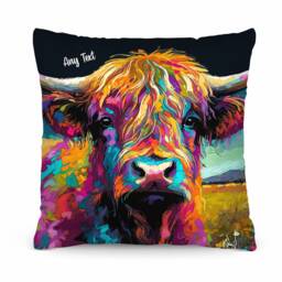 Highland Cow - Bright Colours 26cm X Personalised Text & Photo Cushion
