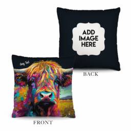 Highland Cow - Bright Colours 26cm X Personalised Text & Photo Cushion - thumbnail 2