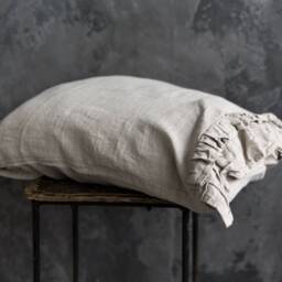 Natural Unbleached Linen Pillow Sham With Ruffles -Softened Pillow-standard, Queen, King Sizes - thumbnail 2