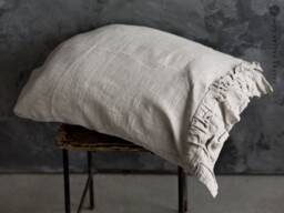 Natural Unbleached Linen Pillow Sham With Ruffles -Softened Pillow-standard, Queen, King Sizes - thumbnail 1