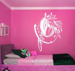 Horse & Horseshoe Vinyl Wall Art, Decal, Sticker, Transfer, Mural, Removable, Decor, Rent Friendly, Interior, Exterior, Full Wall - 0573 - thumbnail 1