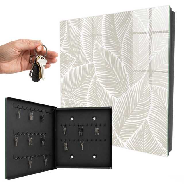Peaceful Leaves Key Cabinet For Home, Beige Box Minimalist Flowers & Plants, Lovers Of Nature Harmony - image 1