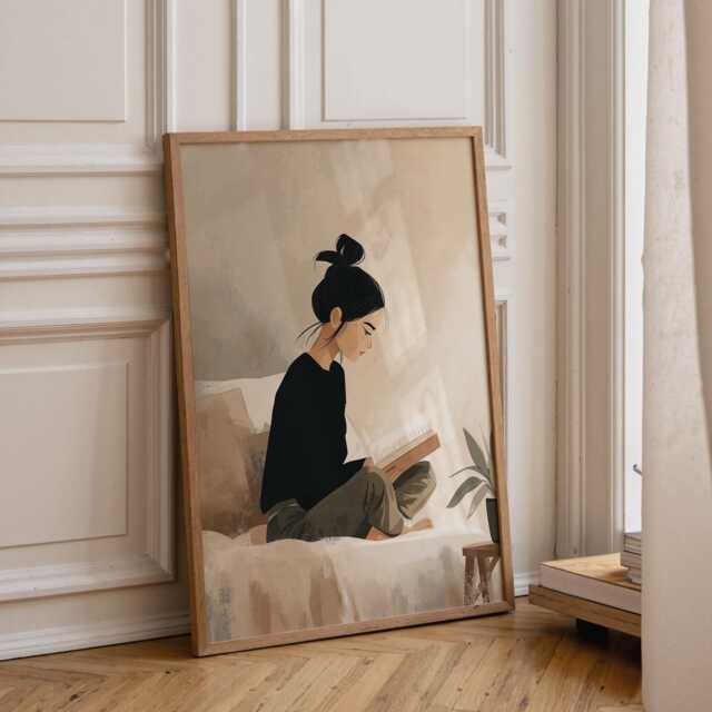 Bookish Wall Art - Woman Sat Reading Print Book Lover Poster - image 1