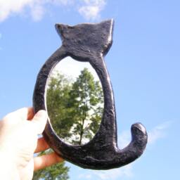 Haloween Black Cat, Decorative Wall Mirrors, Steampunk Furniture, Black Cat Mirror, Lovers Gifts, Small Oval Mirror, Cat Art For Walls - thumbnail 3