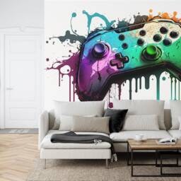 Wallpaper, Graffiti Gamepad Mural, Colorful Teenage Room, Peel & Stick - thumbnail 2