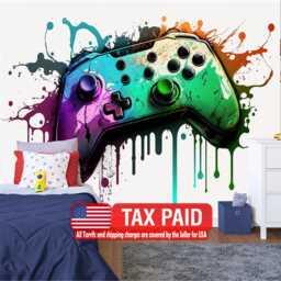 Wallpaper, Graffiti Gamepad Mural, Colorful Teenage Room, Peel & Stick - thumbnail 1