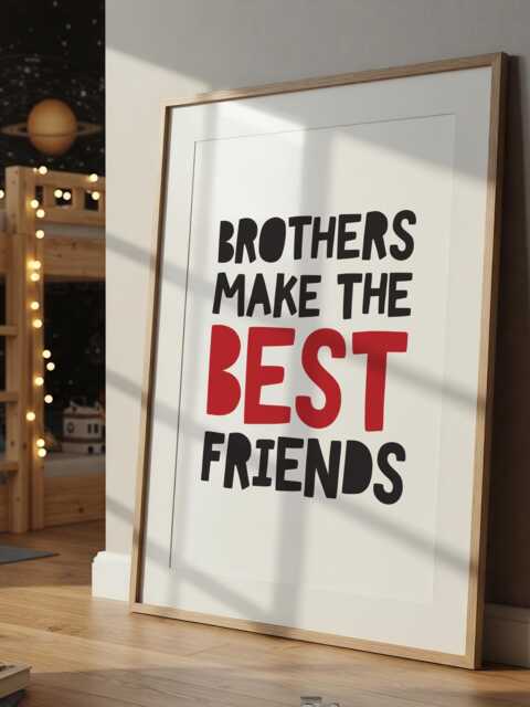 Brothers Make The Best Friends Print, Wall Art, Sibling Twin Brothers, Boys Bedroom Decor, Playroom, Black & Red Superhero - image 1