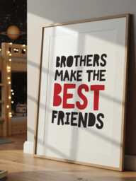 Brothers Make The Best Friends Print, Wall Art, Sibling Twin Brothers, Boys Bedroom Decor, Playroom, Black & Red Superhero - thumbnail 1