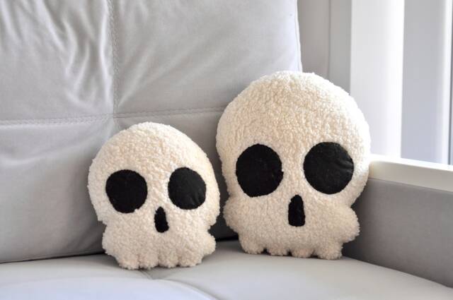 Plush Sherpa Skull Pillow - Halloween Pillows - Skeleton Decor Scary Gothic Love Gift - image 1