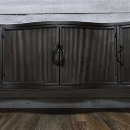 Ribbed Metal Storage Cabinet - Curved Industrial Sideboard Tv Stand Console Retro Lounge Wide 150cm 3 Cupboards - thumbnail 2