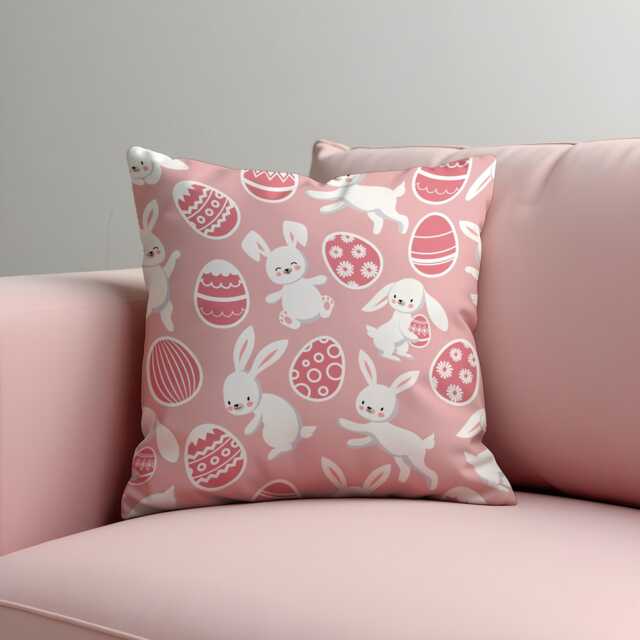 Easter Bunny Cushion Cover, Cute Rabbit Throw Pillowcase, Pink Egg Pattern Sofa Case - image 1