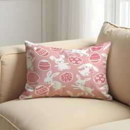 Easter Bunny Cushion Cover, Cute Rabbit Throw Pillowcase, Pink Egg Pattern Sofa Case - thumbnail 2