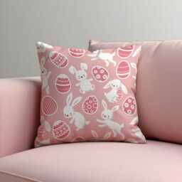 Easter Bunny Cushion Cover, Cute Rabbit Throw Pillowcase, Pink Egg Pattern Sofa Case