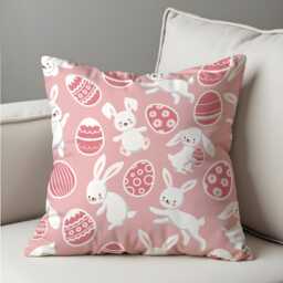Easter Bunny Cushion Cover, Cute Rabbit Throw Pillowcase, Pink Egg Pattern Sofa Case - thumbnail 4