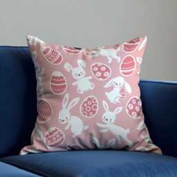 Easter Bunny Cushion Cover, Cute Rabbit Throw Pillowcase, Pink Egg Pattern Sofa Case - thumbnail 3