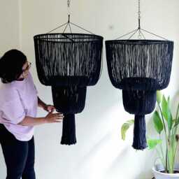 Fringe Chandelier, Macrame Lamp Shade, Ceiling Light Fixture, Boho Pendant Light, Eco Friendly Lighting For Hotels Or Cafes - thumbnail 2