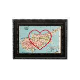 Cyprus Heart Map - Custom Gift Greek Anniversary Framed Wedding Vintage Print Of With Hand-Embroidered