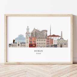 Dublin Skyline Print, Cityscape, Wall Art, Illustration, Travel Poster, Gift, Landmarks, Ireland - thumbnail 1