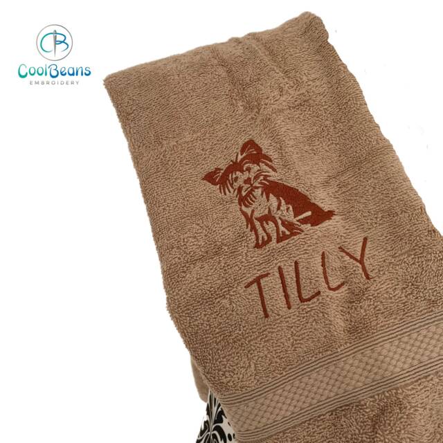 Scruffy Dog Towel - Personalised Face Cloth/Hand Bath Embroidered Dog & Text - image 1