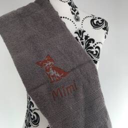 Scruffy Dog Towel - Personalised Face Cloth/Hand Bath Embroidered Dog & Text - thumbnail 2